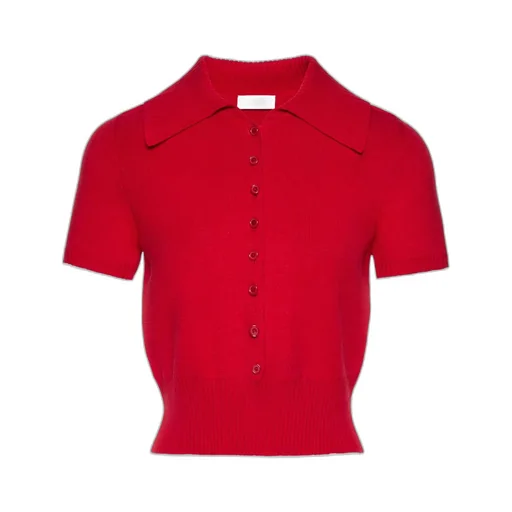 Short-Sleeve Buttoned Cropped Sweater In Red