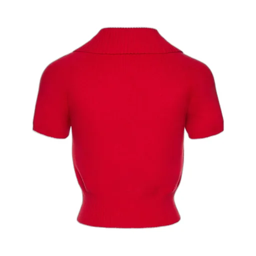 Short-Sleeve Buttoned Cropped Sweater In Red