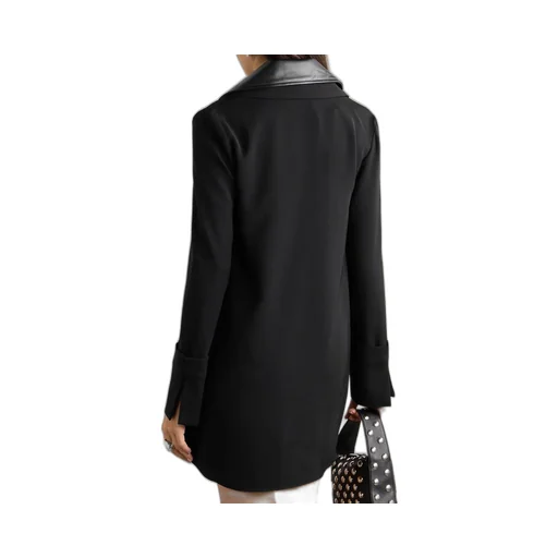 Leather Trimmed Crepe Chiffon Mini Dress