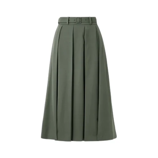 Belted Pleated Midi Skirt