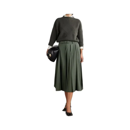 Belted Pleated Midi Skirt