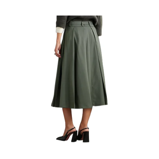 Belted Pleated Midi Skirt