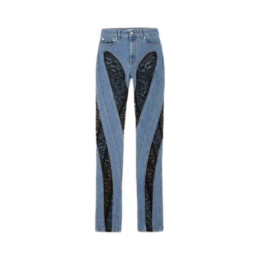Lace-Trimmed High-Waisted Jeans