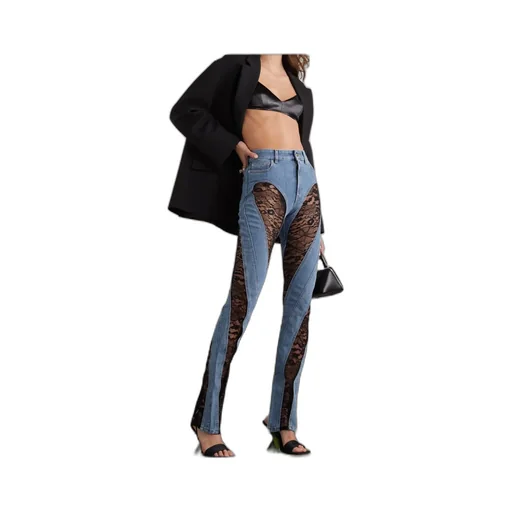 Lace-Trimmed High-Waisted Jeans