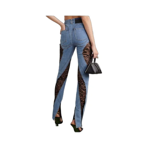 Lace-Trimmed High-Waisted Jeans
