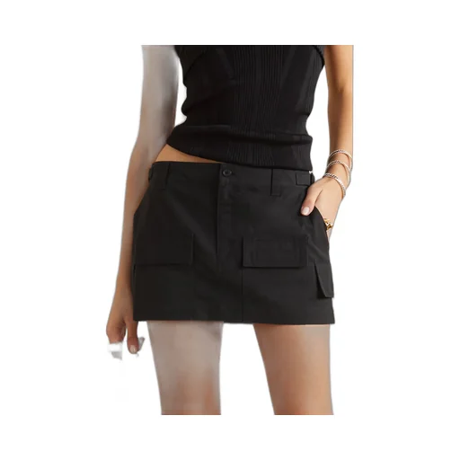 Black Cargo Pockets Mini Skirt