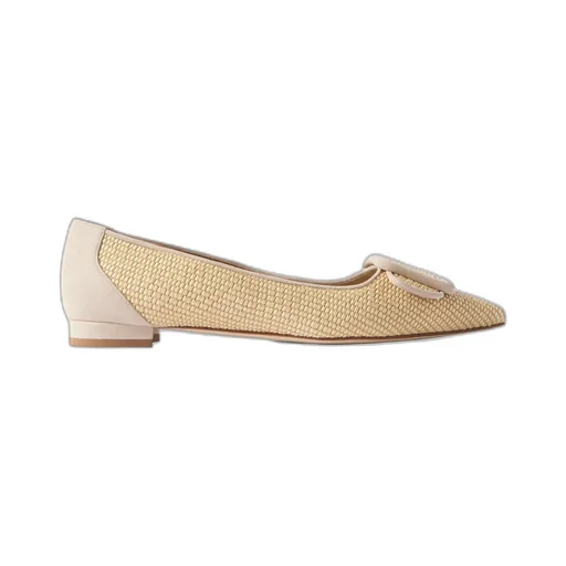 Maysale Suede-Trimmed Raffia Point-Toe Flats