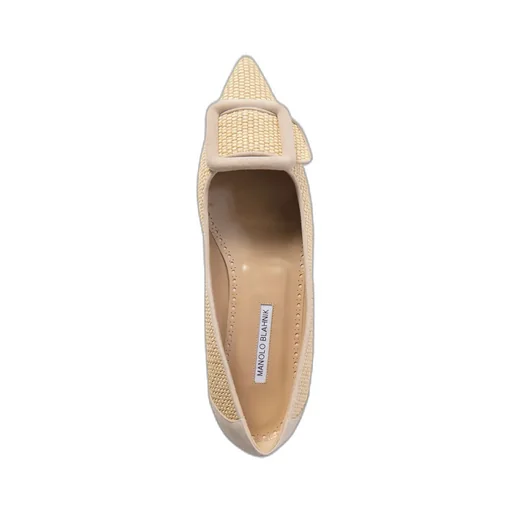 Maysale Suede-Trimmed Raffia Point-Toe Flats