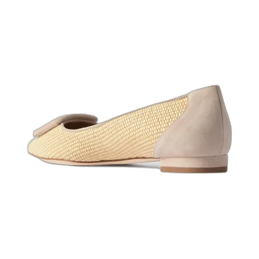 Maysale Suede-Trimmed Raffia Point-Toe Flats