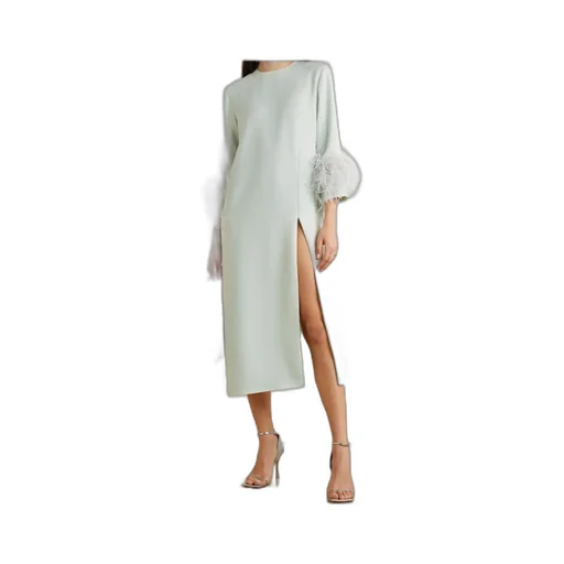 Billie Feather-Trimmed Crepe Midi Dress