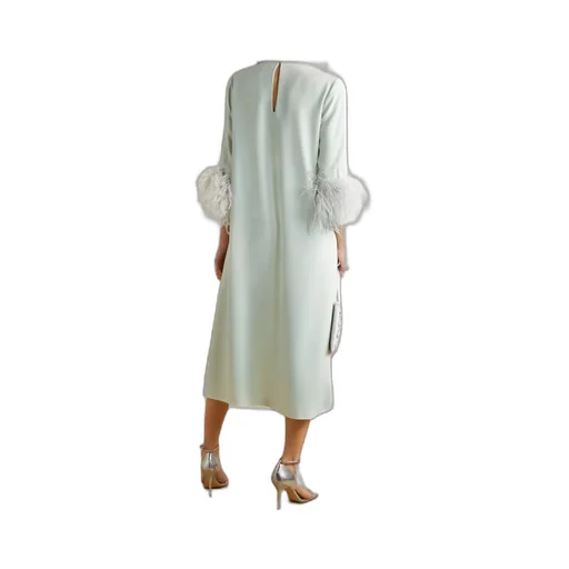Billie Feather-Trimmed Crepe Midi Dress