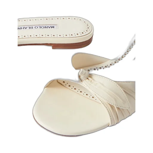 Lolloflat Bow-Embellished Gathered Leather Sandals