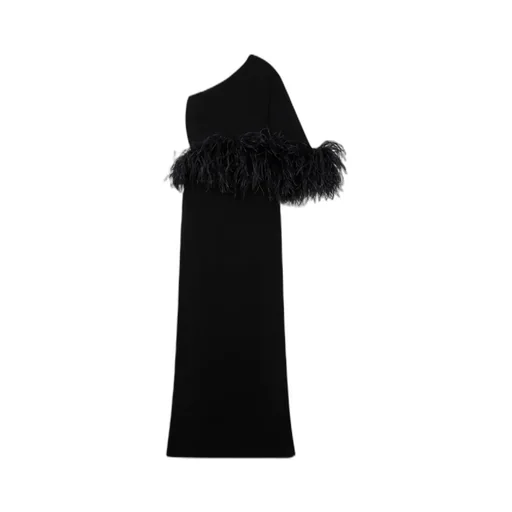 Alder One-Shoulder Feather-Trimmed Crepe Gown