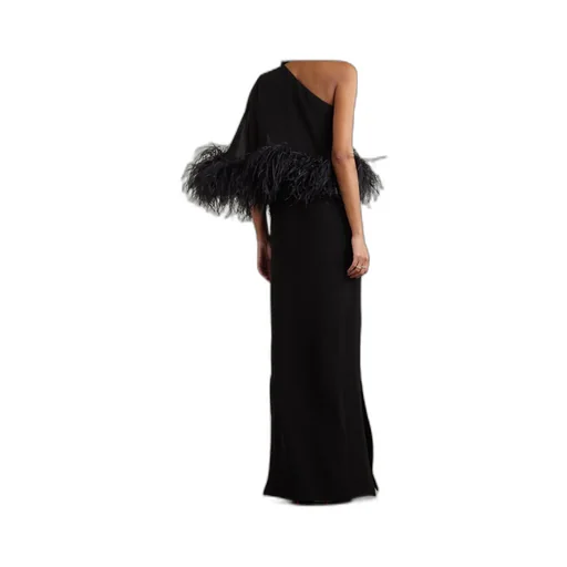 Alder One-Shoulder Feather-Trimmed Crepe Gown