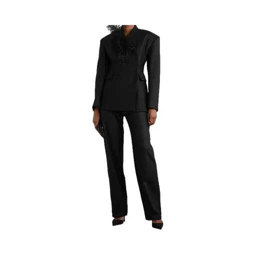 Feather-Trimmed Twill Suit Jacket