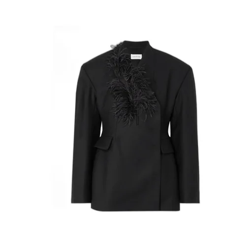 Feather-Trimmed Twill Suit Jacket
