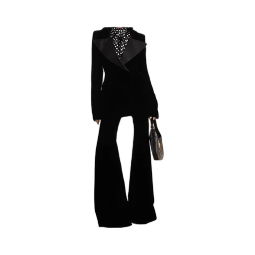 High-Waisted Flared Velvet Trousers