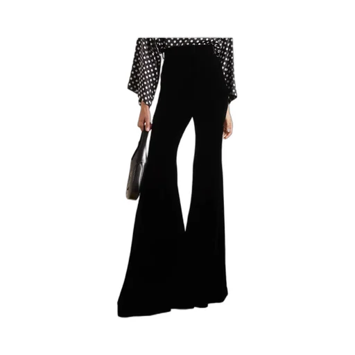 High-Waisted Flared Velvet Trousers