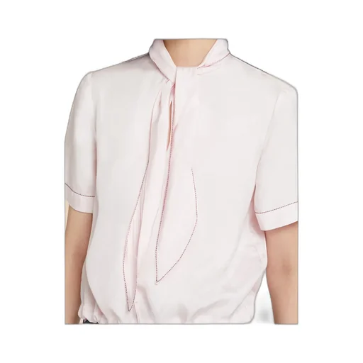 Pink Viscose Twill Top With Neck Tie
