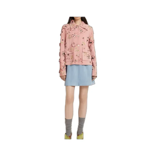 Pink Suede Jacket With Flower AppliquÉS