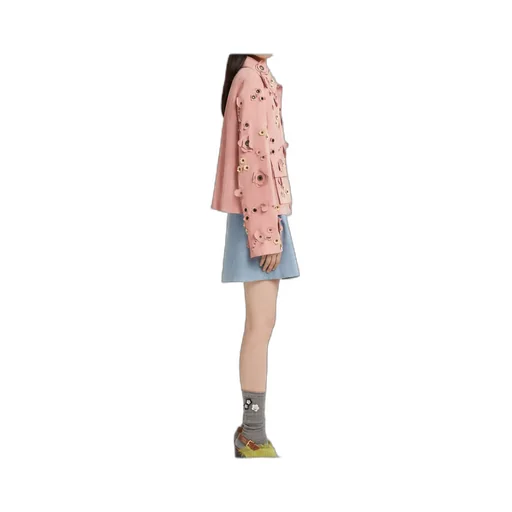Pink Suede Jacket With Flower AppliquÉS