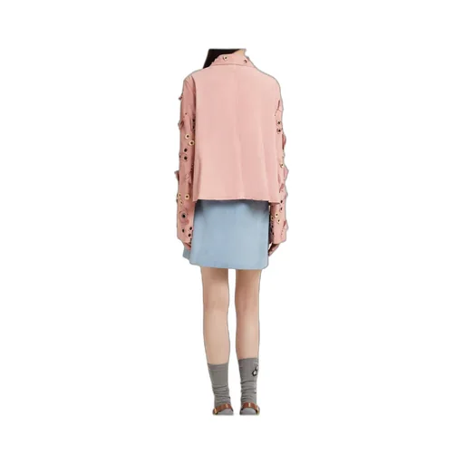 Pink Suede Jacket With Flower AppliquÉS