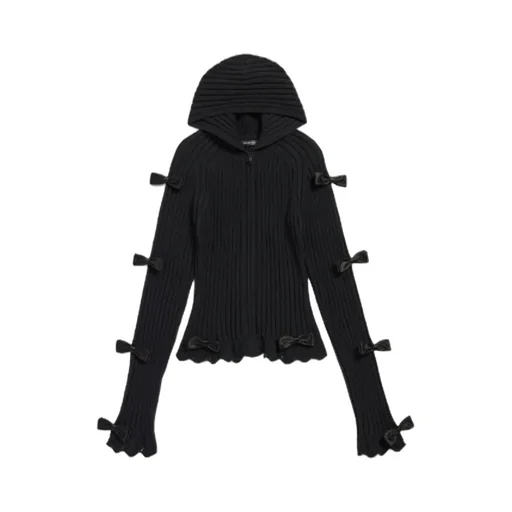 Fitted Bow Zip Hooded Sweater