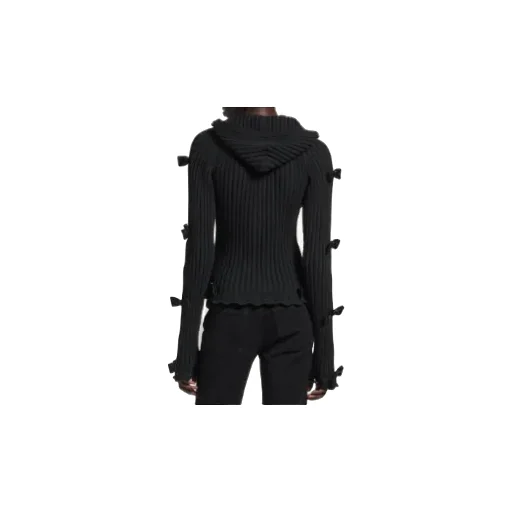 Fitted Bow Zip Hooded Sweater