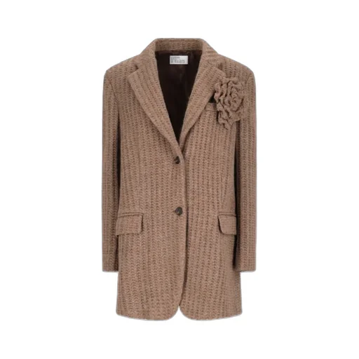 Rose-Embellished Ribbed Blazer