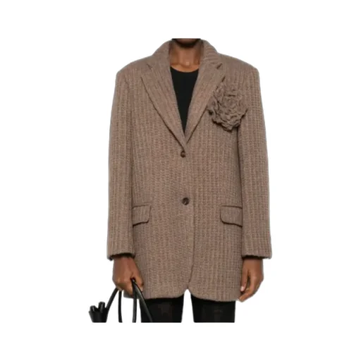 Rose-Embellished Ribbed Blazer