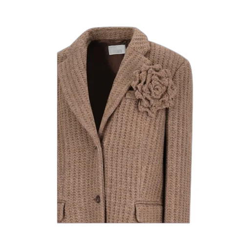 Rose-Embellished Ribbed Blazer