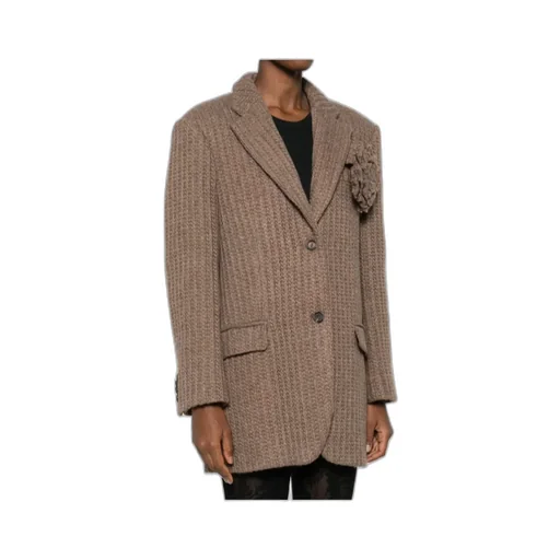 Rose-Embellished Ribbed Blazer