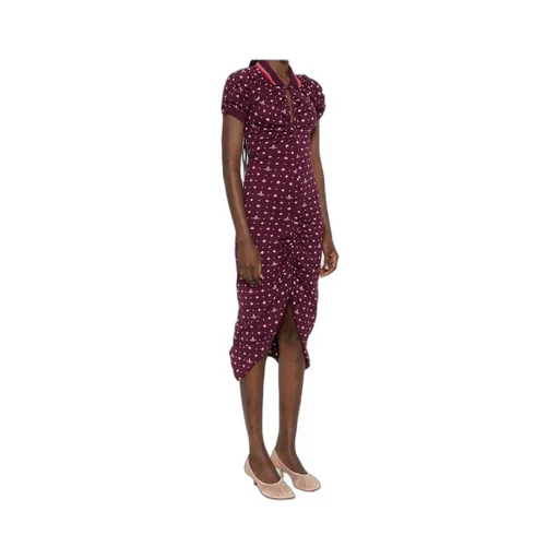 Patterned Ruched Midi Dress