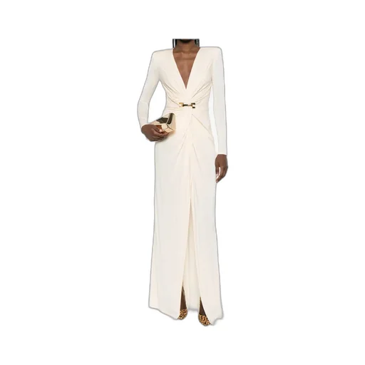 Long-Sleeve V-Neck Maxi Dress