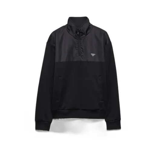 Cotton Fleece Half-Zipper Sweatshirt With Re-Nylon Details