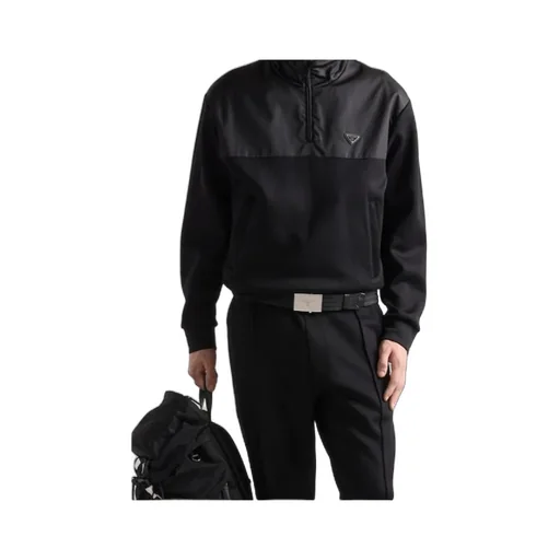 Cotton Fleece Half-Zipper Sweatshirt With Re-Nylon Details