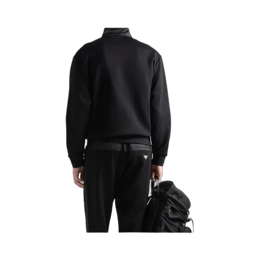 Cotton Fleece Half-Zipper Sweatshirt With Re-Nylon Details