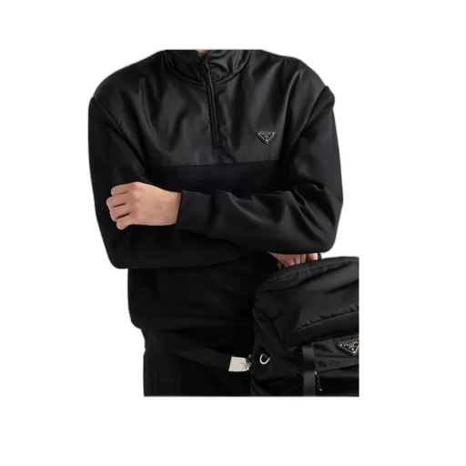 Cotton Fleece Half-Zipper Sweatshirt With Re-Nylon Details