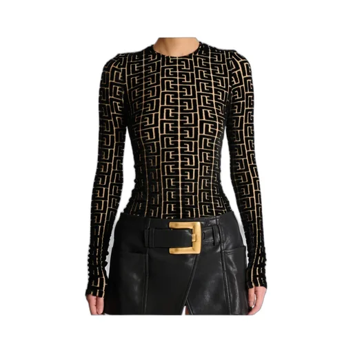 Balmain Monogrammed Velvet Top