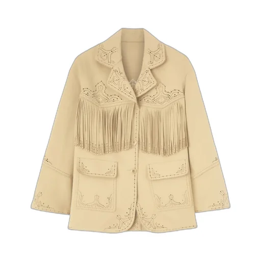 Single-Breasted Cadì Jacket With Fringes And Broguing