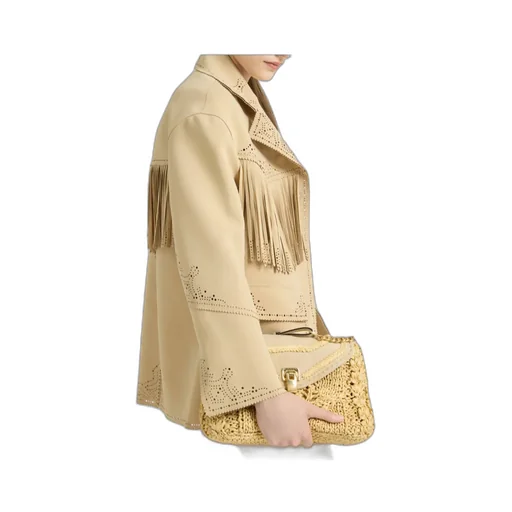Single-Breasted Cadì Jacket With Fringes And Broguing