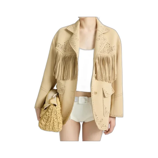Single-Breasted Cadì Jacket With Fringes And Broguing