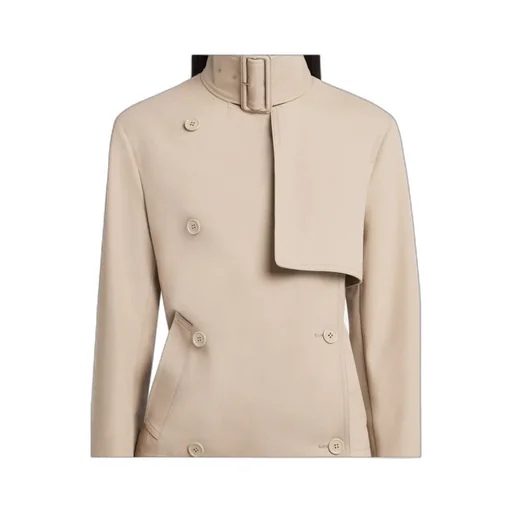 Buckle-Detail Button Trench Jacket