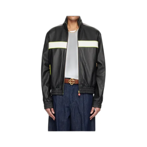 Embroidered Logo Leather Jacket