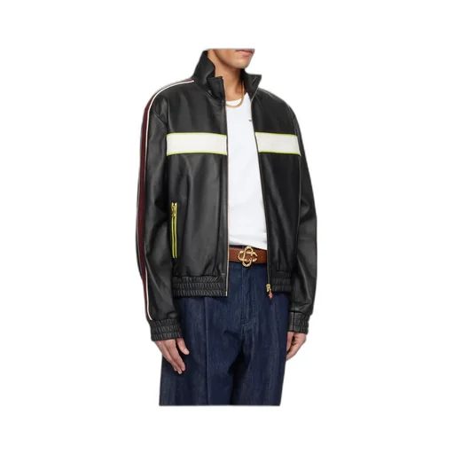 Embroidered Logo Leather Jacket