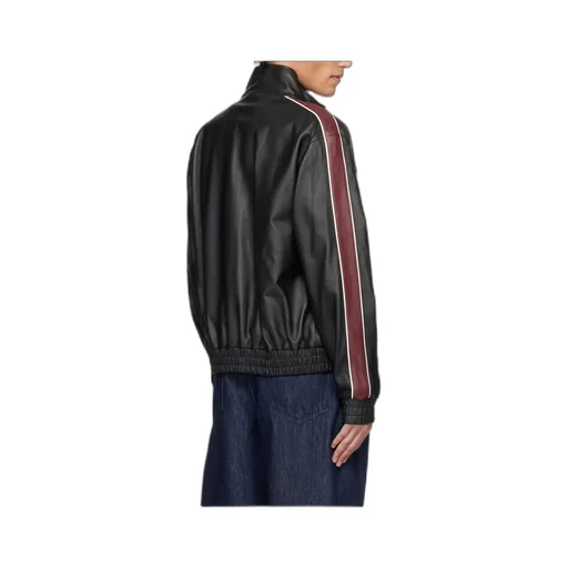 Embroidered Logo Leather Jacket