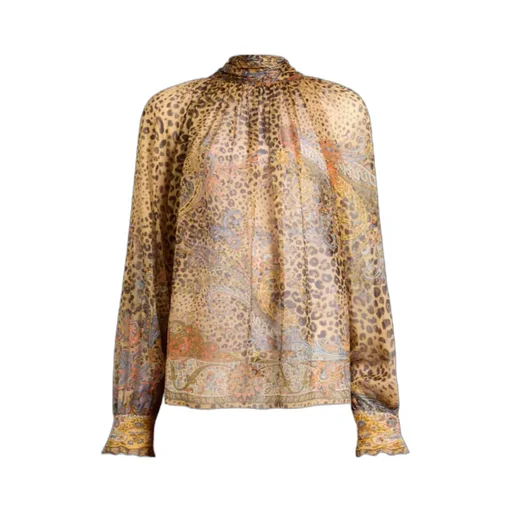 Etro Paisley And Animal Printed Scarf Chiffon Blouse