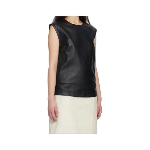 Fiza Ostrich-Effect Leather Top