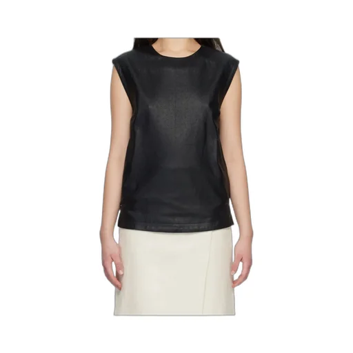Fiza Ostrich-Effect Leather Top