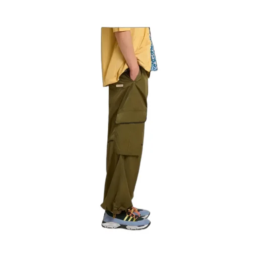 Green Crinkled Nylon Cargo Trousers With Contrast Piping